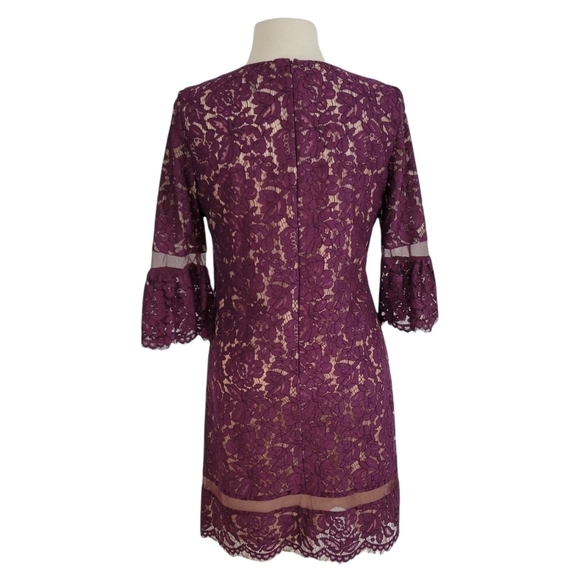 BCBGMaxAzria Maroon Lace Bell Sleeve Shift Dress - Picture 5 of 9